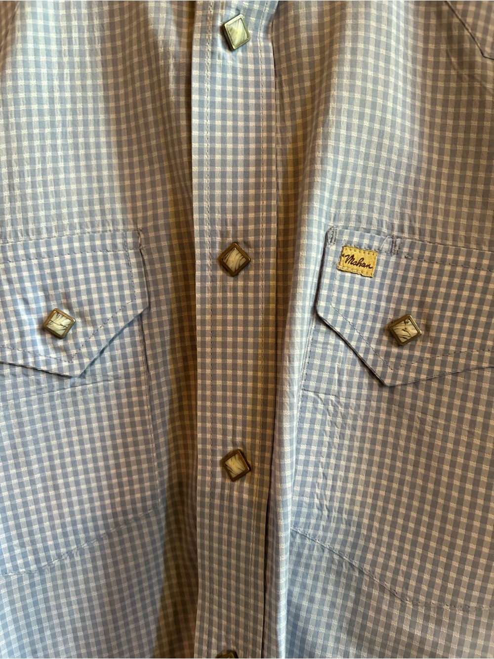 Larry Mahan Blue and White Gingham Western Snap Shirt